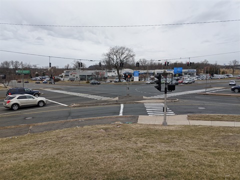 Existing conditions of the Tolland Tpke at Adams St intersection