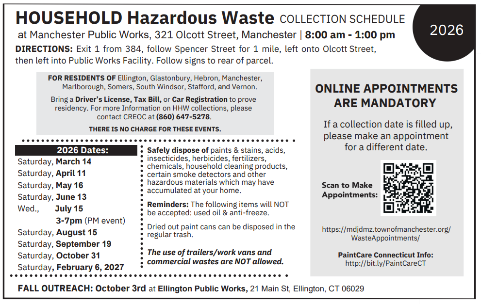 Household Hazardous Waste Event Schedule 2026